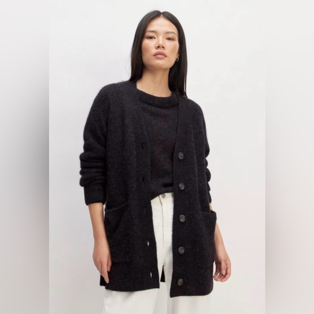 Everlane The Oversized Alpaca Pocket Cardigan Black Heather , Large - Picture 2 of 7